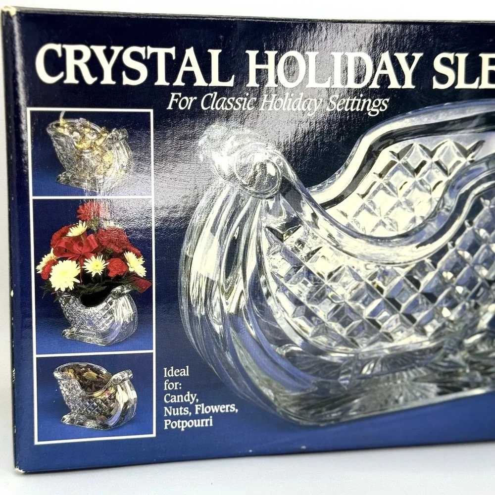 Vintage St George Crystal Holiday Sleigh 24% Lead USA‎ Candy Dish NIB Giftware